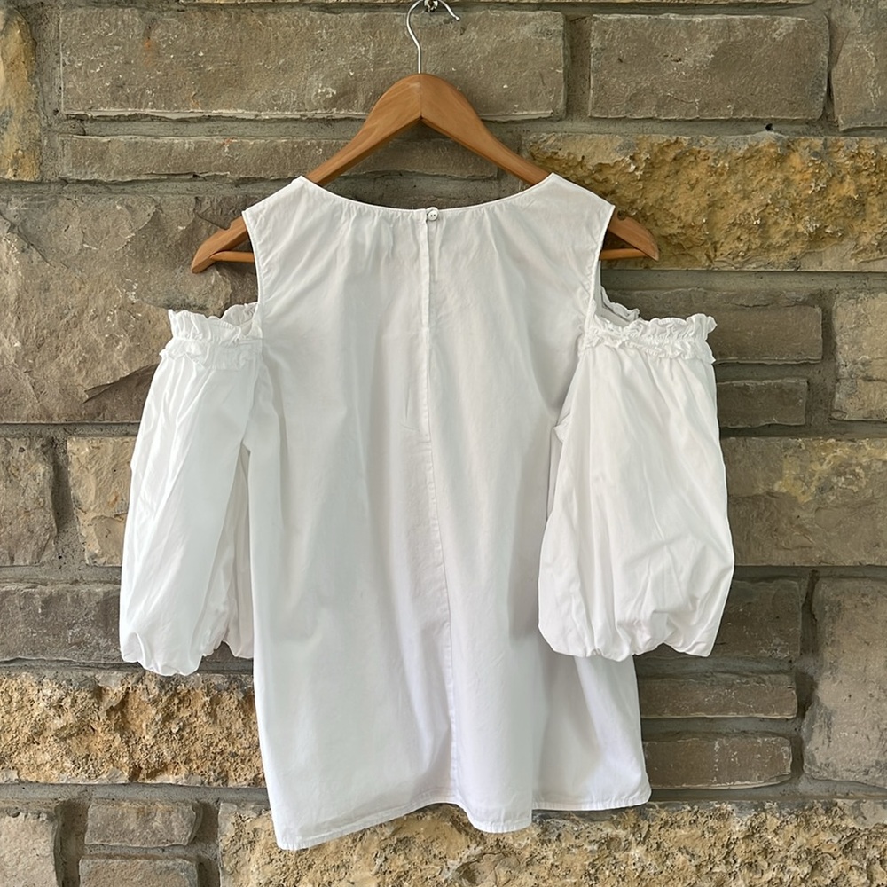VELVET by Graham & Spencer White Off-the-Shoulder Women's Top Puff Sleeves Med - Picture 11 of 14